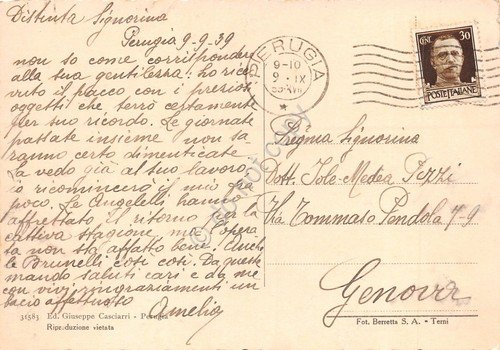 Cartolina Perugia Palazzo Gallenga Università Italiana per stranieri animata '39