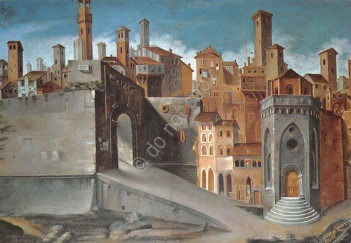 Cartolina Perugia Porta Marzia S. Ercolano edifici adiacenti da dipinto …