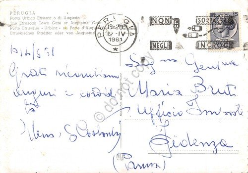 Cartolina Perugia Porta Urbica Etrusca Timbro a targhetta stradale 1961