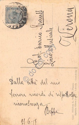 Cartolina Pesaro Monumento a Rossini 1917