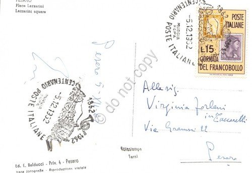 Cartolina Pesaro Piazza Lazzarini animata timbro filatelico 1962