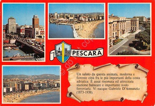 Cartolina Pescara vedute varie frase D'Annunzio