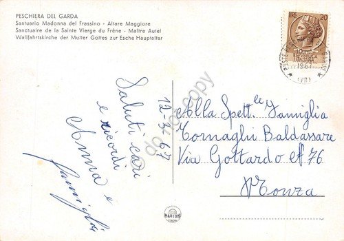 Cartolina Peschiera del Garda Santuario Madonna del Frassino interno 1967