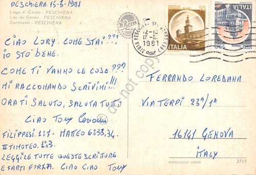 Cartolina Peschiera vedute varie motoscafo 1981