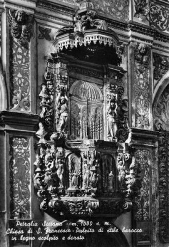Cartolina Petralia Sottana Chiesa San Francesco Pulpito 1952