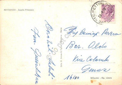 Cartolina Pettinengo strada statale e case 1968