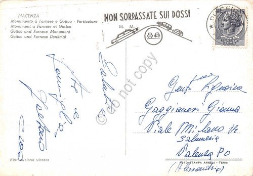 Cartolina Piacenza Monumento a Farnese Timbro a targhetta stradale 1961 | Immagine principale