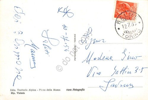 Cartolina Pian della Mussa Trattoria Alpina Sfondo Bessanese 1954