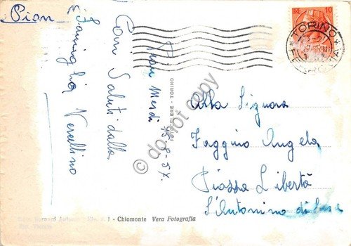 Cartolina Pian Mesdì Chiomonte vedutine stella alpina 1957