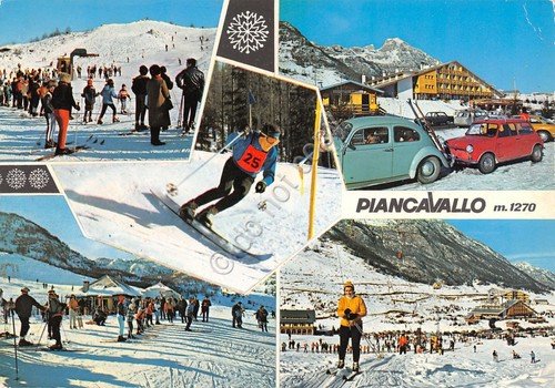 Cartolina Piancavallo vedute varie skilift campi di sci auto 1972 | Immagine principale