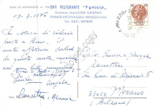 Cartolina Piani di Artavaggio timbro Bar Funivia 1976 (Como) | Immagine Gallery 2