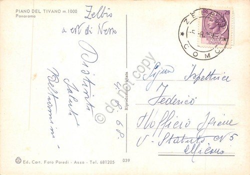 Cartolina Piano del Tivano Panorama 1968