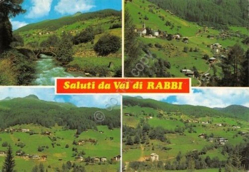Cartolina Piazzola Val di Rabbi vedute 1989 (Trento)