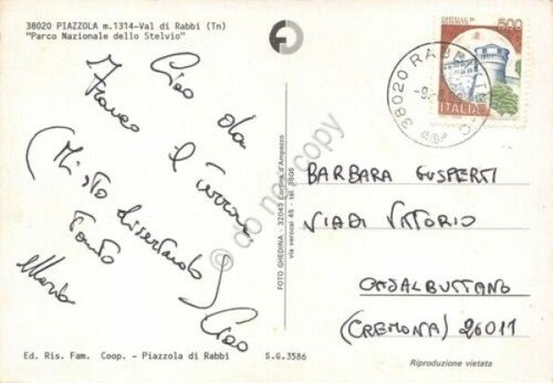 Cartolina Piazzola Val di Rabbi vedute 1989 (Trento)
