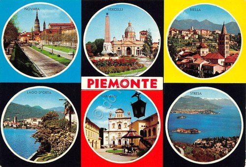 Cartolina Piemonte vedute varie città
