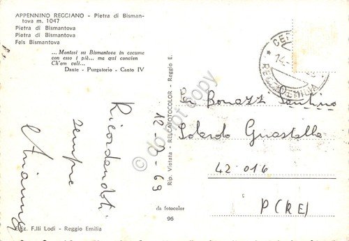 Cartolina Pietra di Bismantova vedute varie e Madonna 1969
