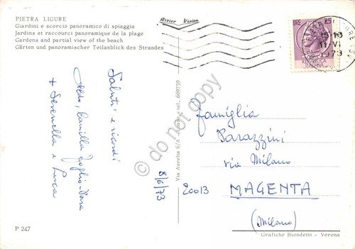 Cartolina Pietra Ligure Giardini e scorcio panoramico della spiaggia 1973 | Immagine Gallery 2