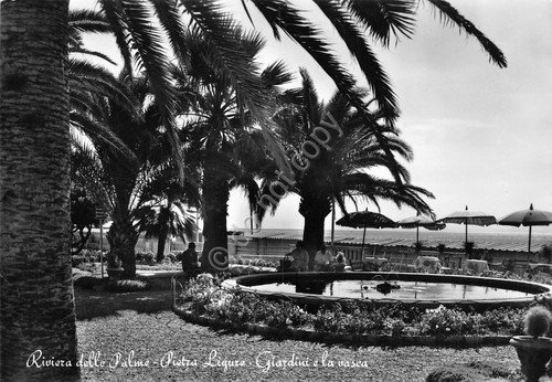 Cartolina Pietra Ligure Giardini vasca stabilimento Timbro Pietra Ligure 1956