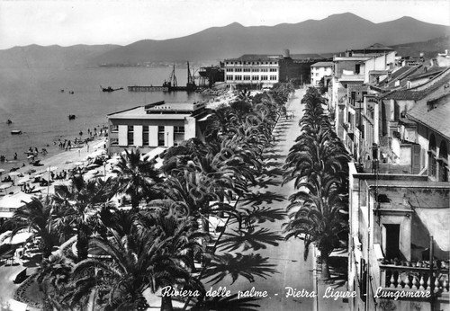 Cartolina Pietra Ligure Lungomare spiaggia anni '50