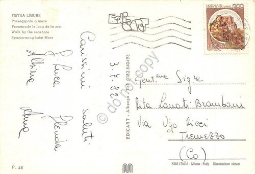 Cartolina Pietra Ligure Panorama spiaggia dall'alto animata 1982