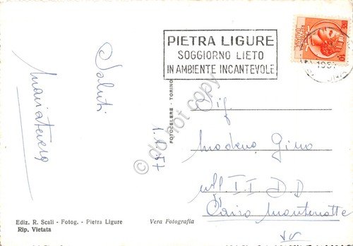 Cartolina Pietra Ligure Pensione Santina Viale delle Palme timbro Soggiorno …