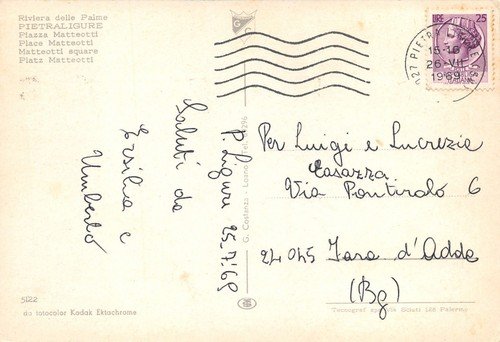 Cartolina Pietra Ligure Piazza Matteotti 1969