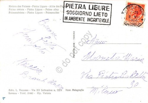 Cartolina Pietra LIgure Viale delle Palme animata 1956 timbro Pietra …