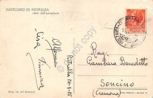 Cartolina Pietralba Santuario vista aerea 1955