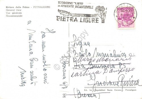 Cartolina Pietraligure Panorama 1961 timbro Pietraligure (Savona)