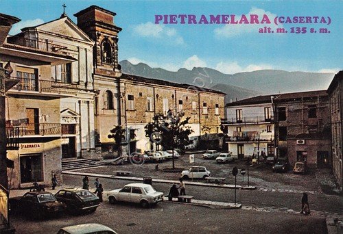 Cartolina Pietramelara Piazza S. Agostino auto farmacia case animata anni …