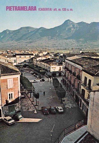 Cartolina Pietramelara Piazza S. Rocco auto case animata anni '70