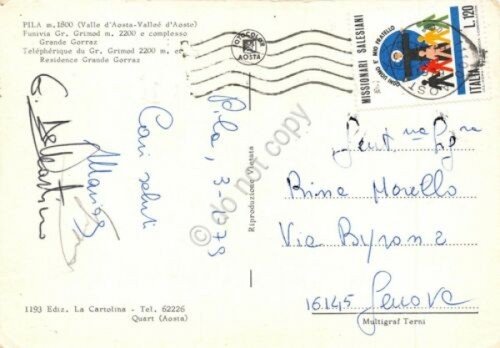 Cartolina Pila Funivia Gr. Grimod complesso Grande Gorraz 1979