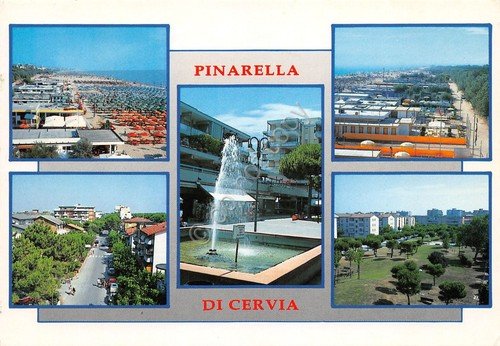 Cartolina Pinarella di Cervia vedute varie condomini stabilimenti balneari 1996 | Immagine principale