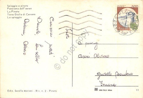 Cartolina Pineto vedute varie spiaggia panorama aereo anni '80 (Teramo)