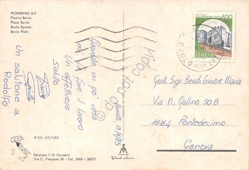 Cartolina Piombino Piazza Bovio 1985