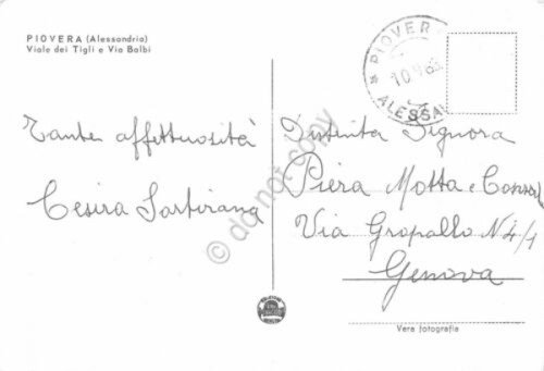 Cartolina Piovera Viale dei Tigli Via Balbi 1963 colorata segnata
