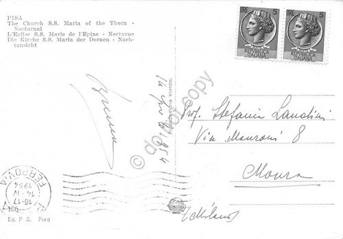 Cartolina Pisa Chiesa S. Maria della Spina Notturno 1954