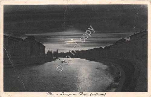 Cartolina Pisa Lungarno Regio Notturno 1935