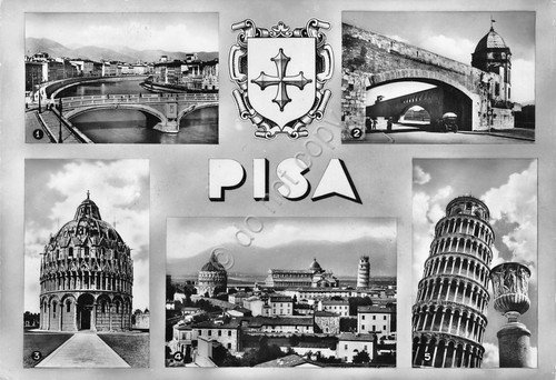 Cartolina Pisa vedute Giardino Scotto Campanile Ponte Solferino | Immagine principale