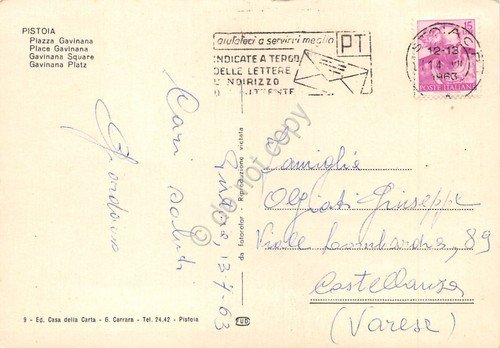 Cartolina Pistoia Piazza Gavinana 1963