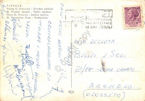 Cartolina Pistoia Piazza San Francesco giardini pubblici 1970