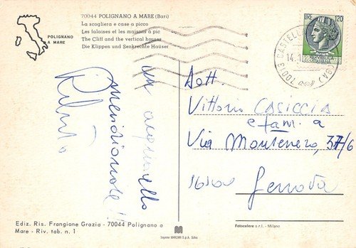 Cartolina Polignano a mare scogliera e case a picco