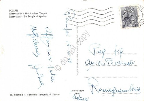 Cartolina Pompei Scavi Tempio di Apollo 1958 (Napoli)