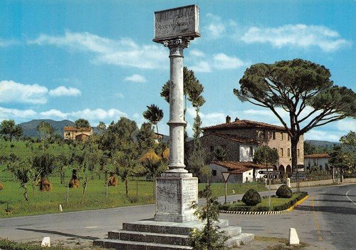 Cartolina Ponte a Poppi Casentino Stele della battaglia di Campaldino