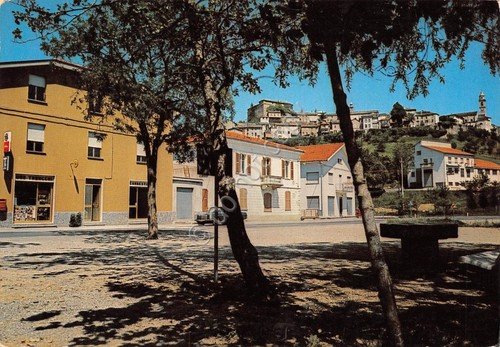 Cartolina Ponte di Compiano Parma una via con Tabacchi