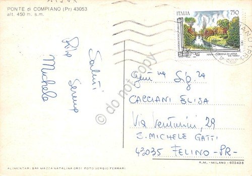 Cartolina Ponte di Compiano Parma una via con Tabacchi
