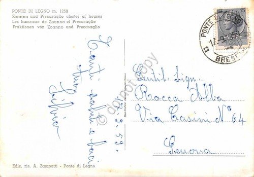Cartolina Ponte di Legno Frazioni Zoanno e Precasaglio 1959