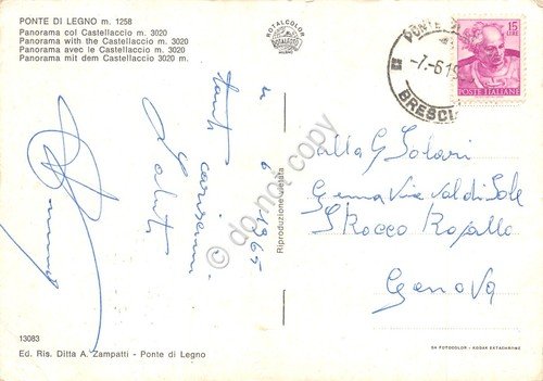 Cartolina Ponte di Legno panorama con Castellaccio anni '60 campo …