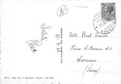 Cartolina Ponte di Legno Rifugio Seggiovia Corno d'Aola 1958