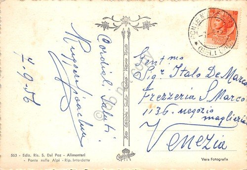 Cartolina Ponte nelle Alpi sul Piave colorata 1956 | Immagine Gallery 2